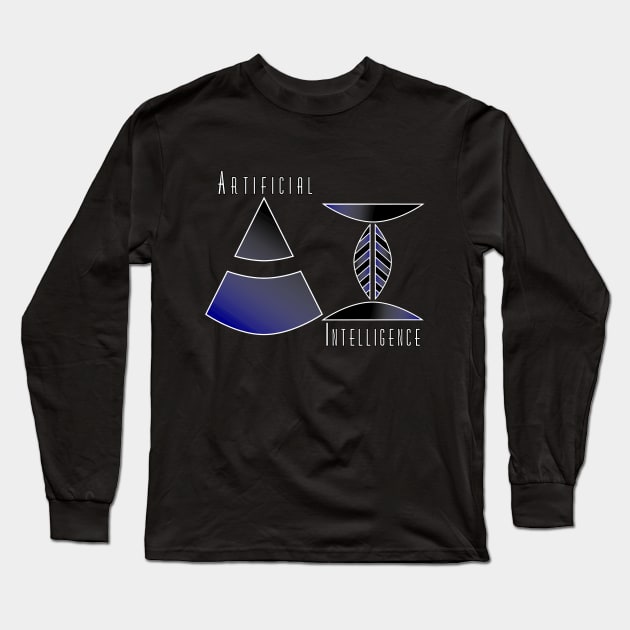 Artificial Intelligence | Geometric Letters Slogan Black Long Sleeve T-Shirt by aRtVerse